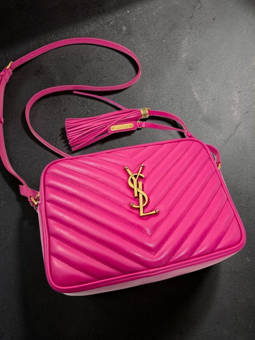 Saint Laurent Hot Pink Quilted Leather Crossbody Camera Bag with Tassel - Picture 9 of 16